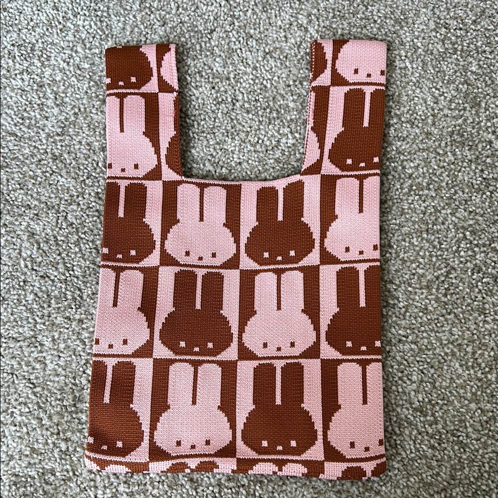 Pink and Brown Bunny Knit Kids Bag
